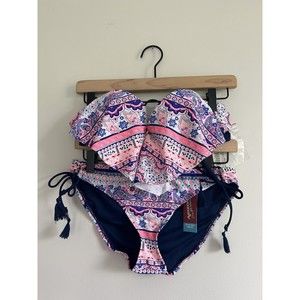 Women’s 2 Piece Bikini Bright Colors Pink Strapless Size Large New